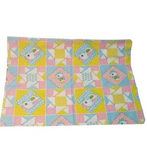 Vintage Baby Doll Pillow Case Nursery Chicken Quilt Square Pink Yellow Blue